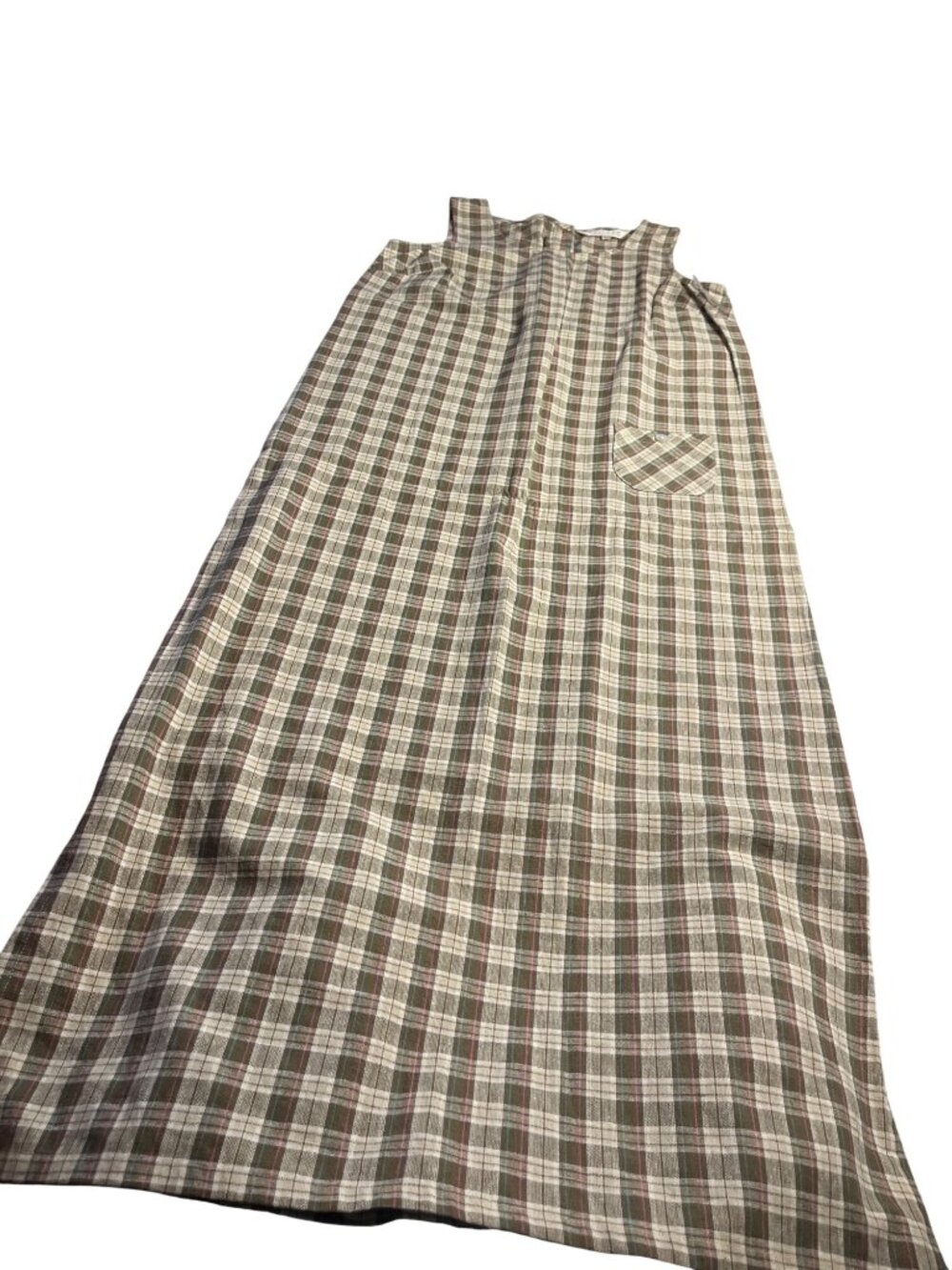 John Paul Richard Uniform Sleeveless L Plaid Maxi Dress  linen blend  USA 90’s